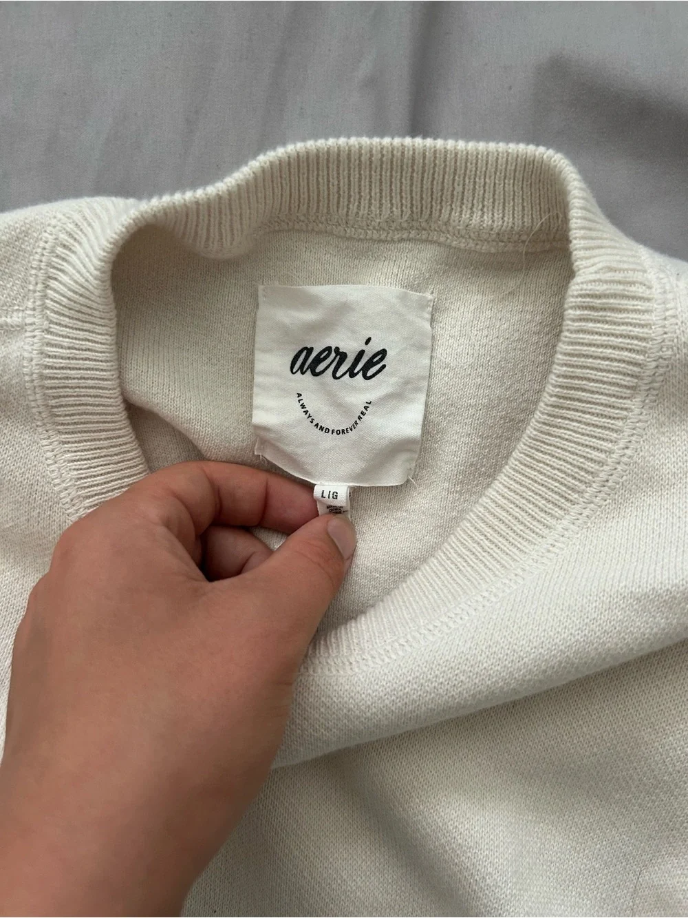 aerie Light Cream Crewneck Sweater